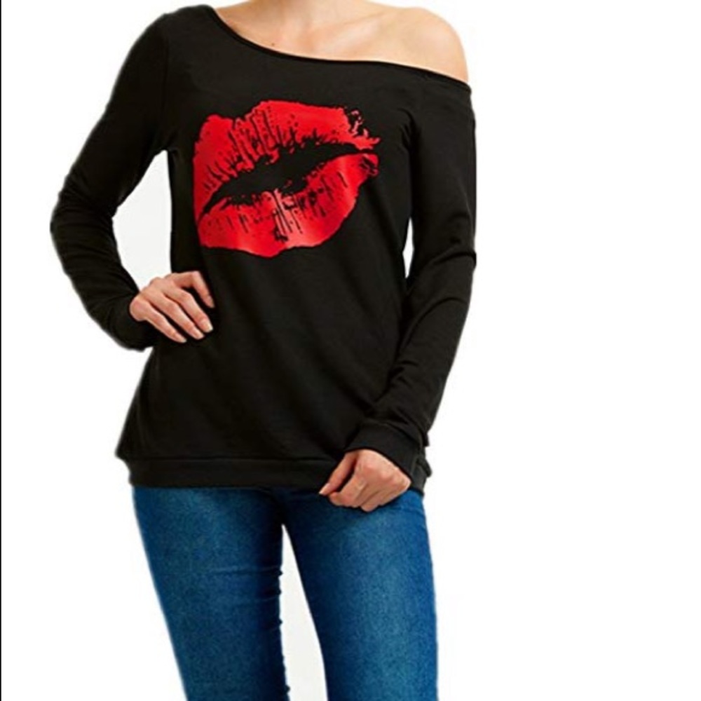 Beautiful woman sweatshirt lips ๐ print loose - Picture 2 of 8